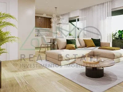 Oturma odası; doğal ışık, ahşap zemin, modern stil