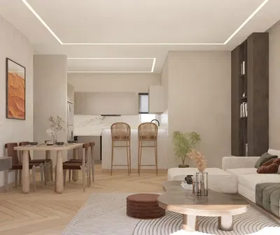 Woonkamer; natuurlijk licht, moderne stijl, houten vloer