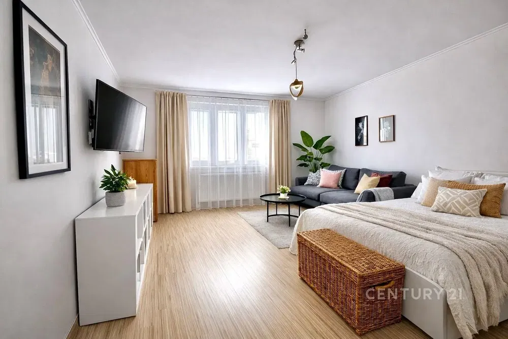 Ložnice; přirozené světlo, moderní styl, dřevěná podlaha