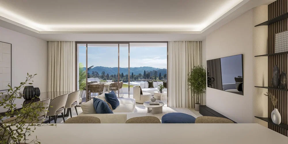 Oturma odası; manzara, doğal ışık, modern stil