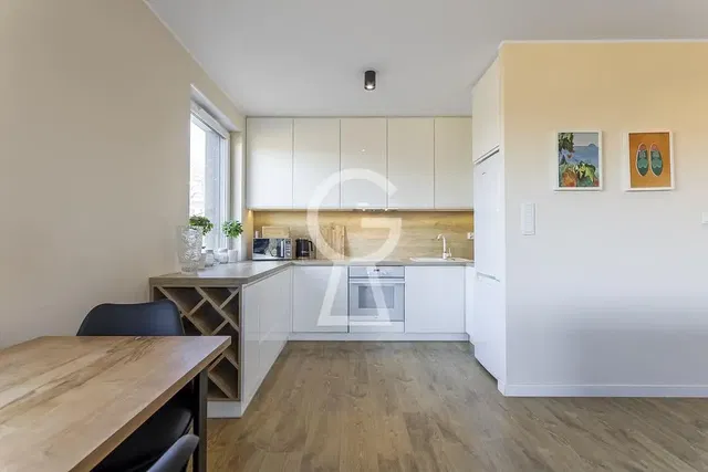 Kitchen; kitchen appliances, modern style, natural light, renovated