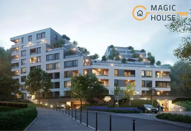 House and surroundings; view