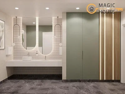 Bathroom; tile floor, renovated, natural light, modern style