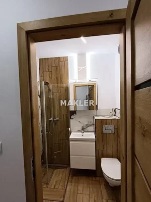 Tuvalet; ahşap zemin, tadilatlı, doğal ışık, modern stil