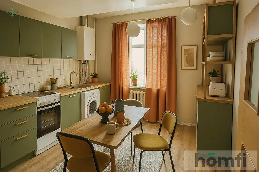 Mutfak; mutfak aletleri, doğal ışık, modern stil