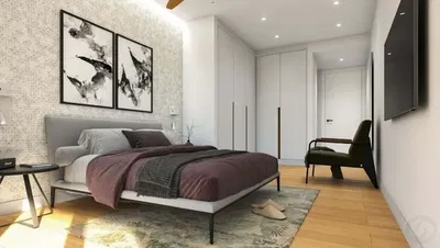 Schlafzimmer; holzboden, tageslicht, moderner stil