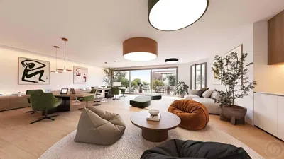 Oturma odası; modern stil, ahşap zemin, doğal ışık