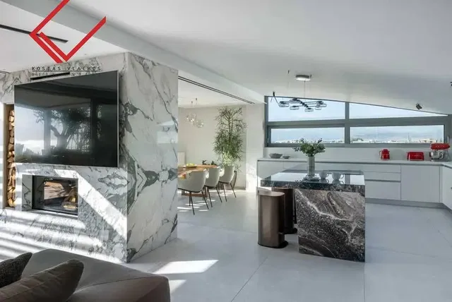 Living room; view, fireplace, natural light, modern style