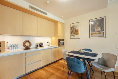 Kuchyně; kuchyňské spotřebiče, moderní styl, dřevěná podlaha, přirozené světlo