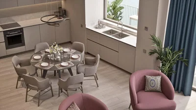 Mutfak; mutfak aletleri, doğal ışık, modern stil