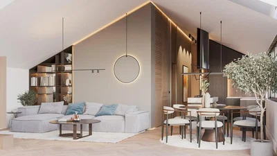 Дневна соба; модерни стил, дрвени под, природно светло