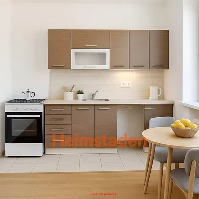 Mutfak; mutfak aletleri, fayans zemin, doğal ışık, modern stil