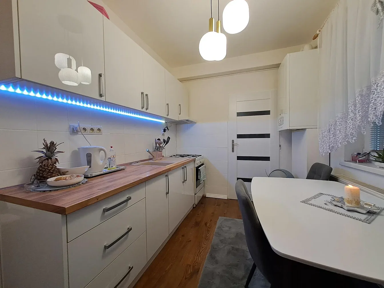 Kuchyně; kuchyňské spotřebiče, moderní styl, po rekonstrukci, přirozené světlo