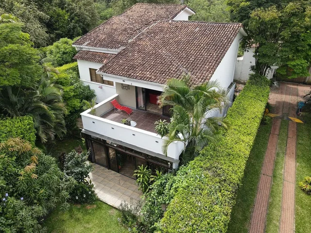 House and surroundings; view