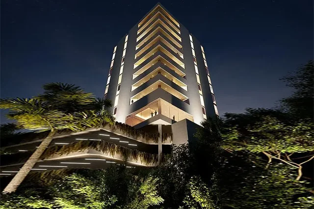 House and surroundings; view