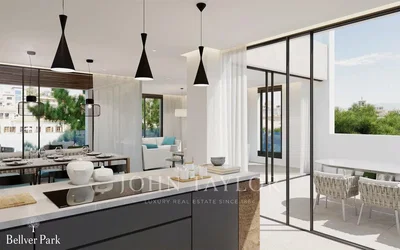 Mutfak; manzara, modern stil, doğal ışık