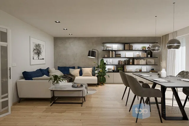 Living room; modern style, wood floor, natural light