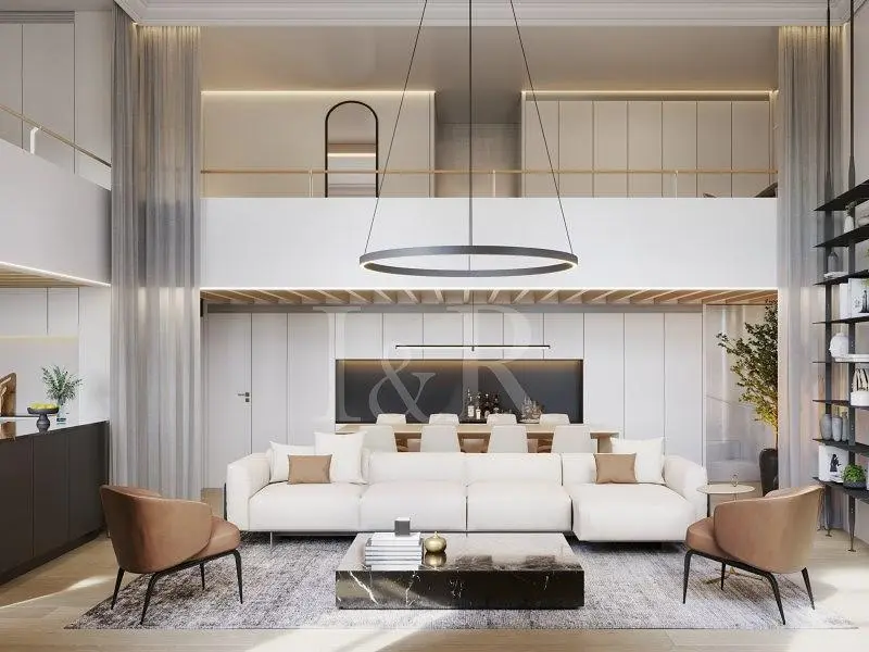 Salon; hauteur sous plafond, lumière naturelle, style moderne