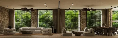 Oturma odası; manzara, doğal ışık, modern stil