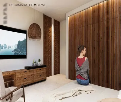 Ložnice; moderní styl, dřevěná podlaha, přirozené světlo