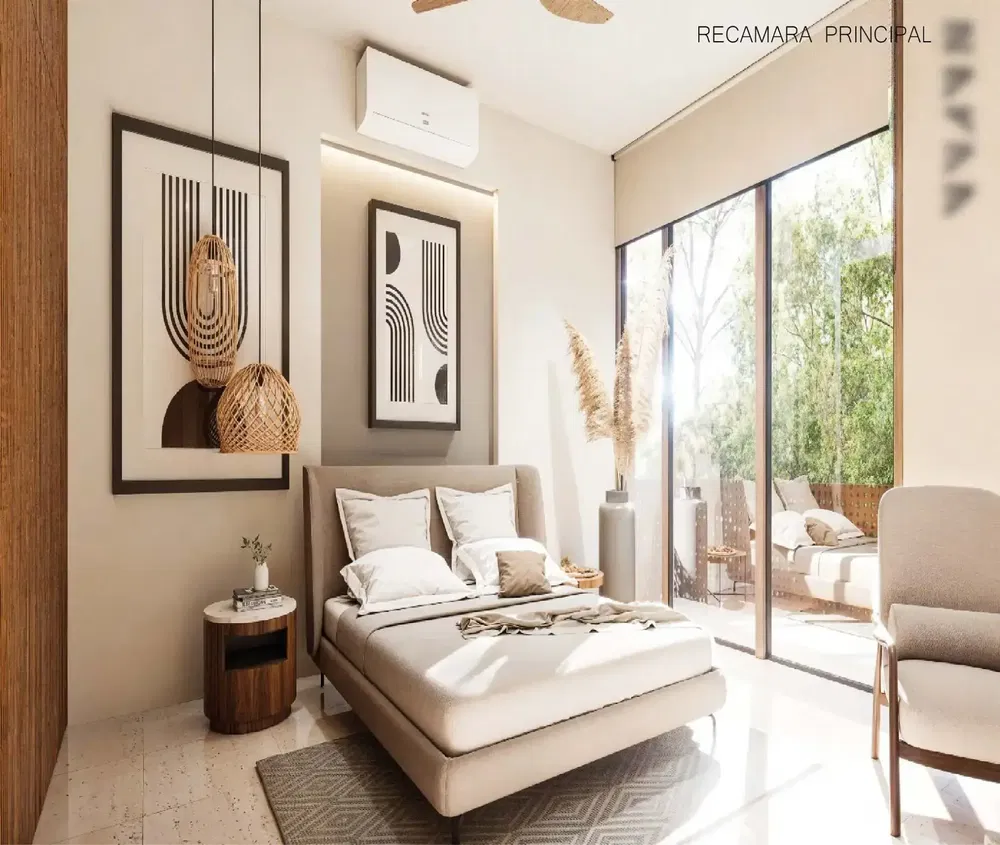 Ložnice; přirozené světlo, moderní styl