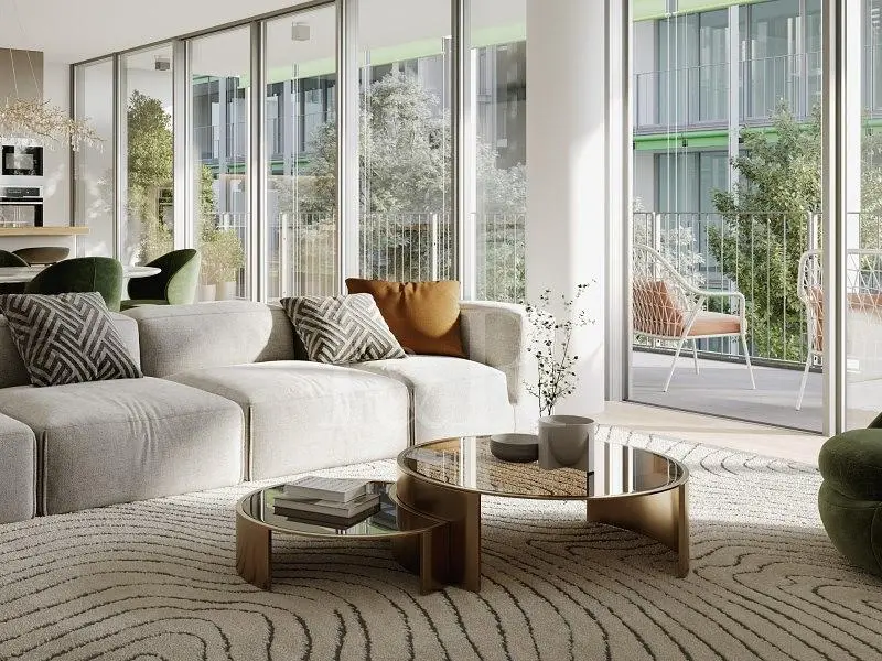 Oturma odası; manzara, doğal ışık, modern stil