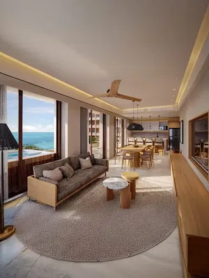 Obývací pokoj; výhled, přirozené světlo, moderní styl