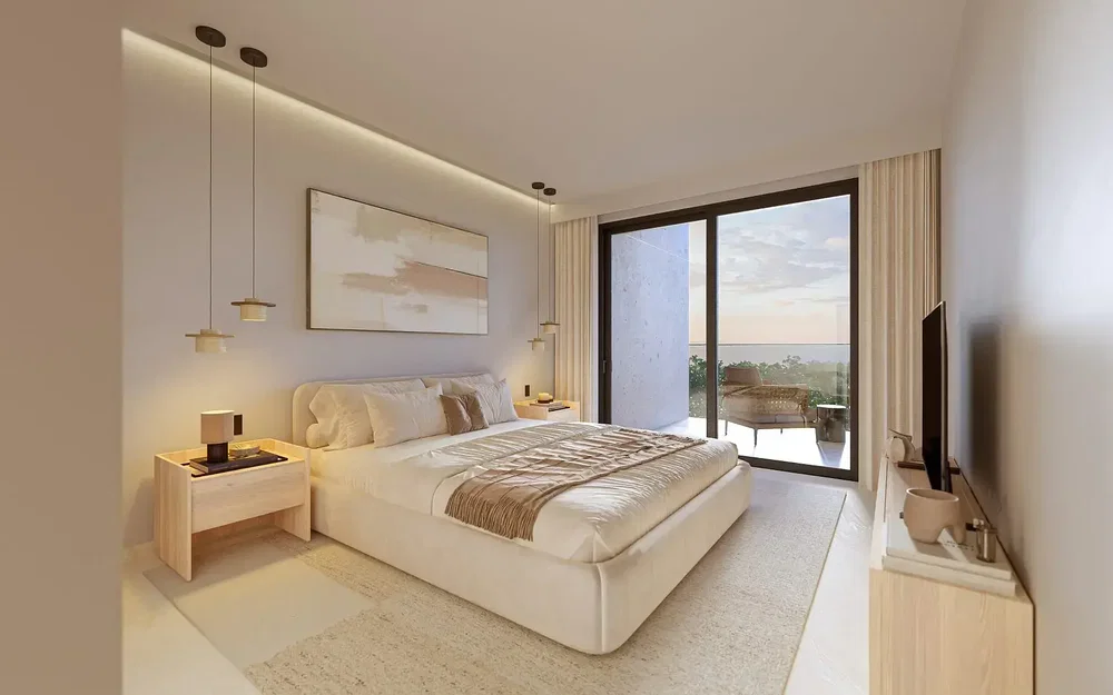 Yatak odası; doğal ışık, modern stil