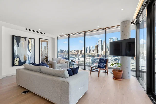 Living room; view, wood floor, natural light, modern style