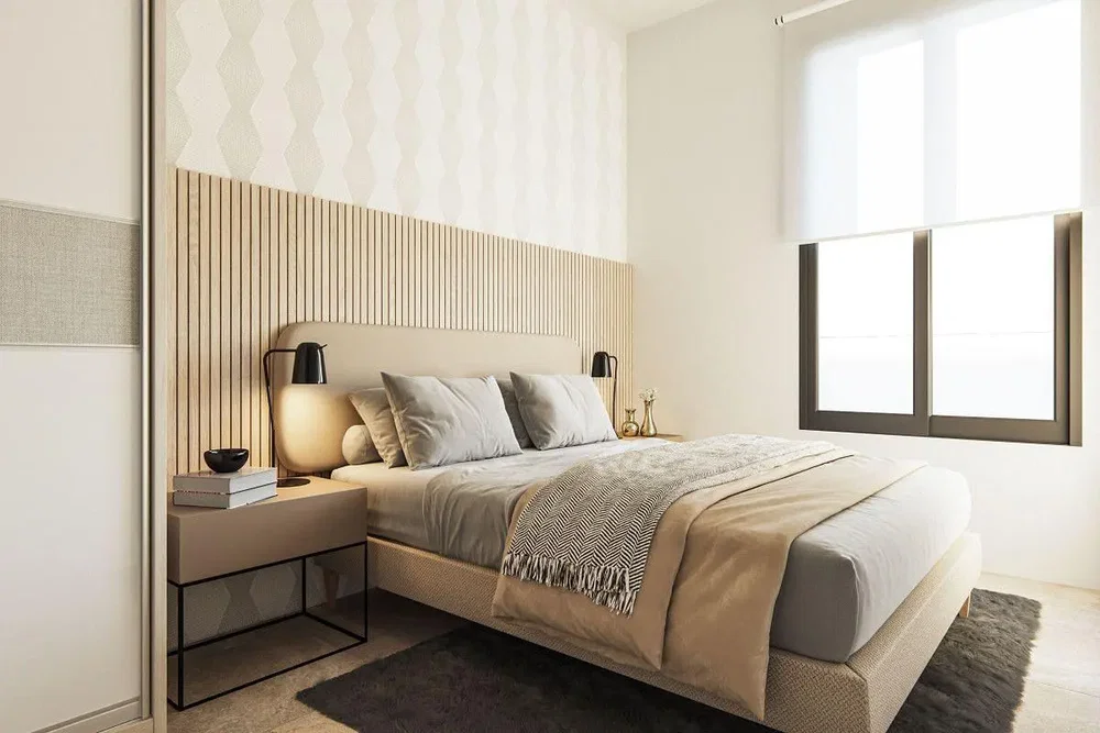Yatak odası; doğal ışık, modern stil