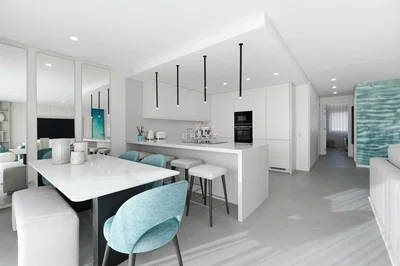 مطبخ; أسلوب عصري, أرضية من البلاط, مجدد, ضوء طبيعي