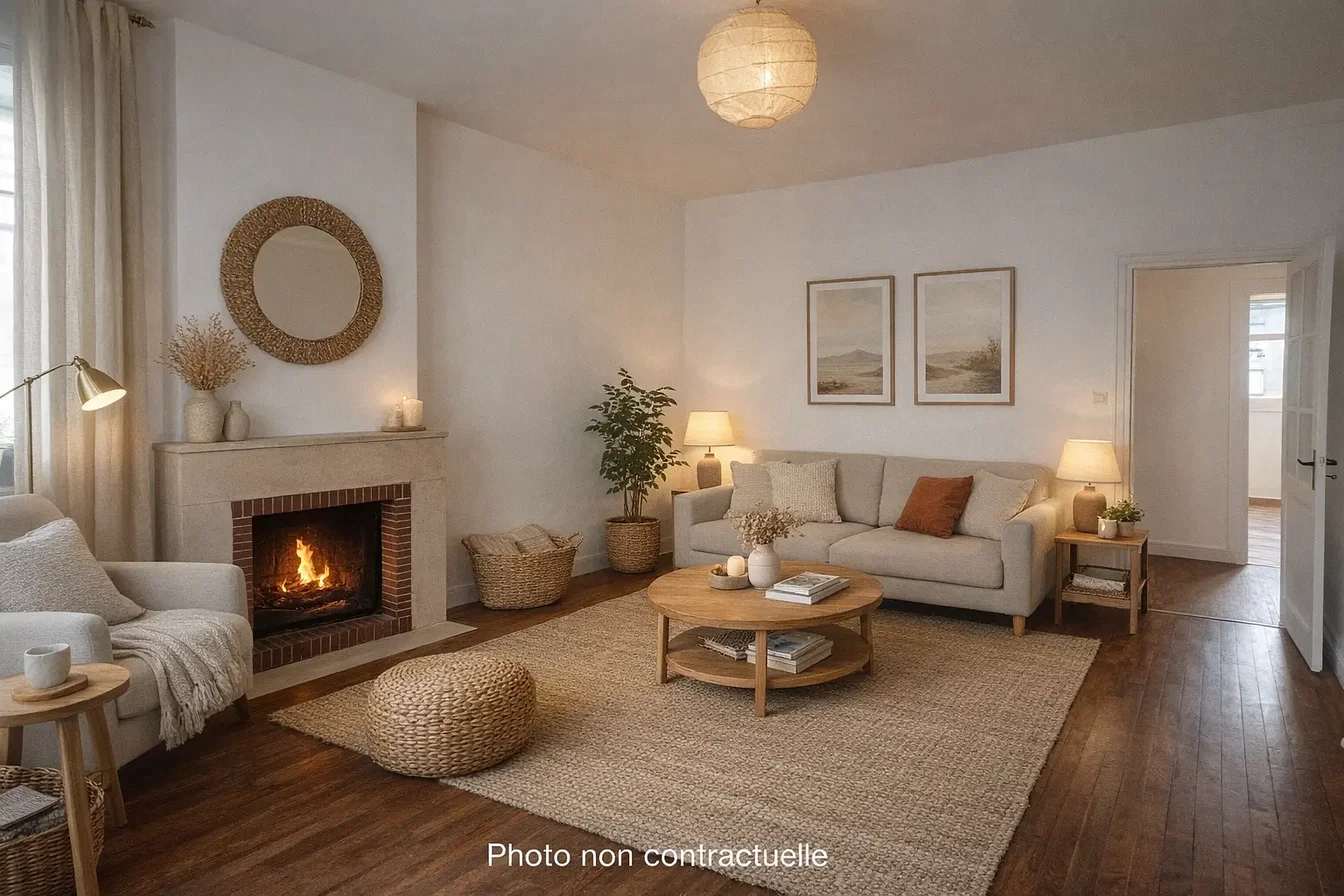 Oturma odası; şömine, doğal ışık, modern stil