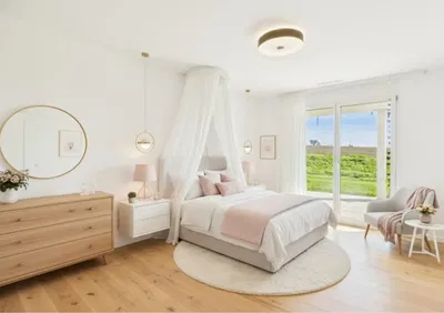 Schlafzimmer; tageslicht, moderner stil, holzboden