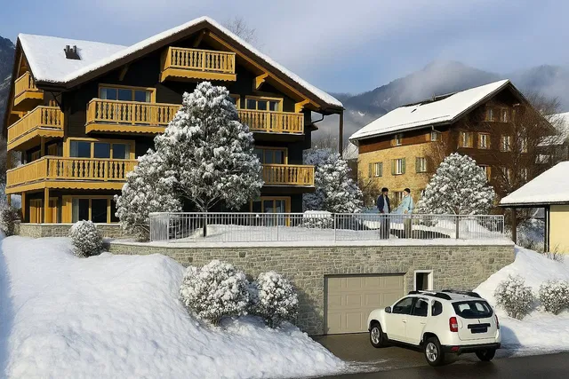 House and surroundings; view