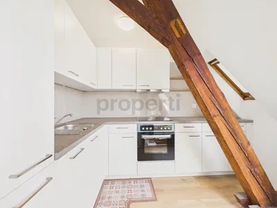 Küche; holzbalken, renoviert, tageslicht, moderner stil