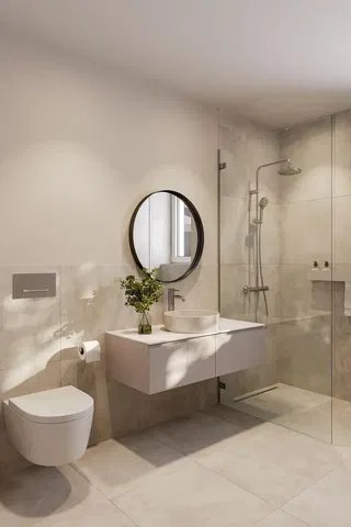 Bathroom; tile floor, renovated, natural light