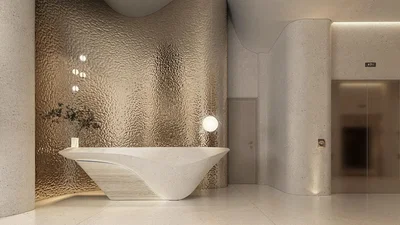 Salle de bain; style moderne, rénové, lumière naturelle