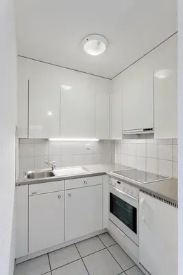 Küche; küchengeräte, fliesenboden, renoviert, tageslicht, moderner stil