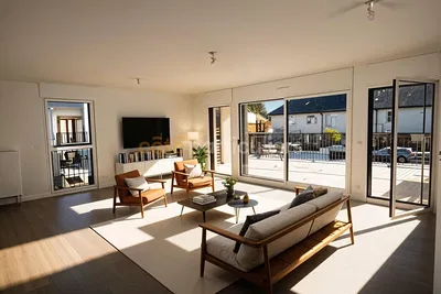 Oturma odası; manzara, doğal ışık, modern stil