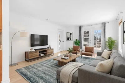 Dnevni boravak; prirodna svjetlost, moderan stil, drveni pod