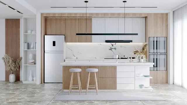 Kuhinja; kuhinjski aparati, prirodno svjetlo, moderni stil