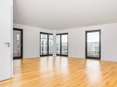 Living room; wood floor, natural light, view