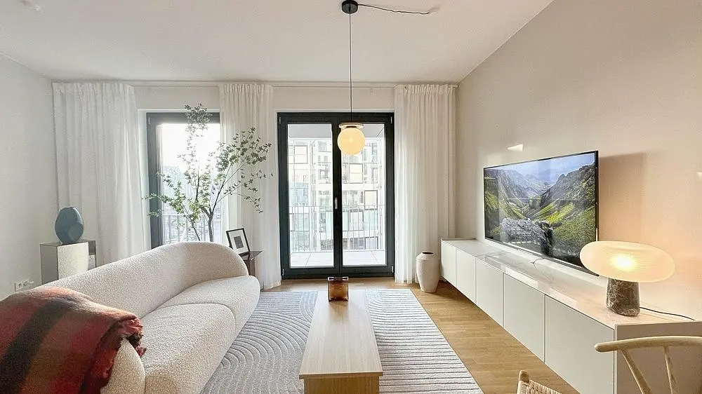 Living room; natural light, modern style, wood floor