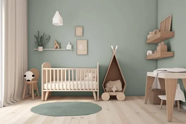 Quarto de criança; luz natural, estilo moderno, chão de madeira