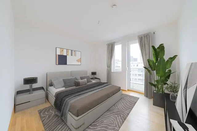 Schlafzimmer; tageslicht, holzboden, moderner stil