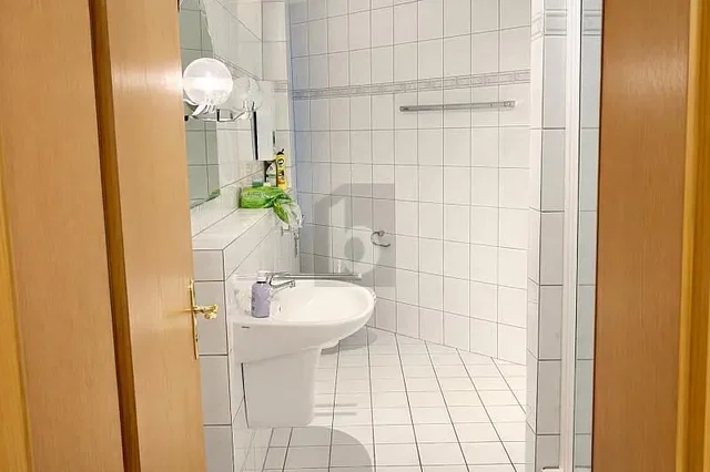 Badezimmer; fliesenboden, tageslicht, renoviert