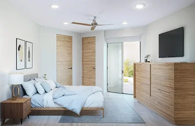 Спаваћа соба; природно светло, модерни стил, дрвени под