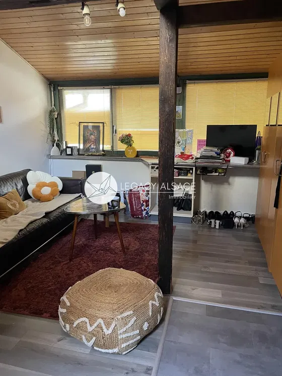 Oturma odası; ahşap kirişler, ahşap zemin, fayans zemin, doğal ışık, modern stil