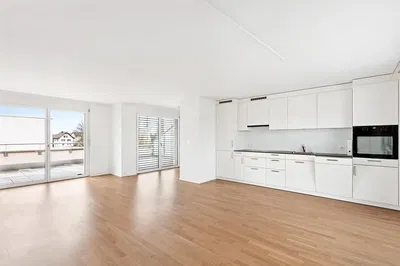 Küche; blick, holzboden, tageslicht, moderner stil, küchengeräte