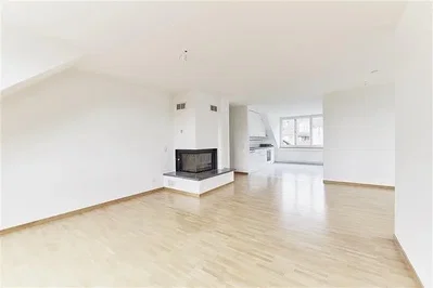 Wohnzimmer; kamin, holzboden, tageslicht